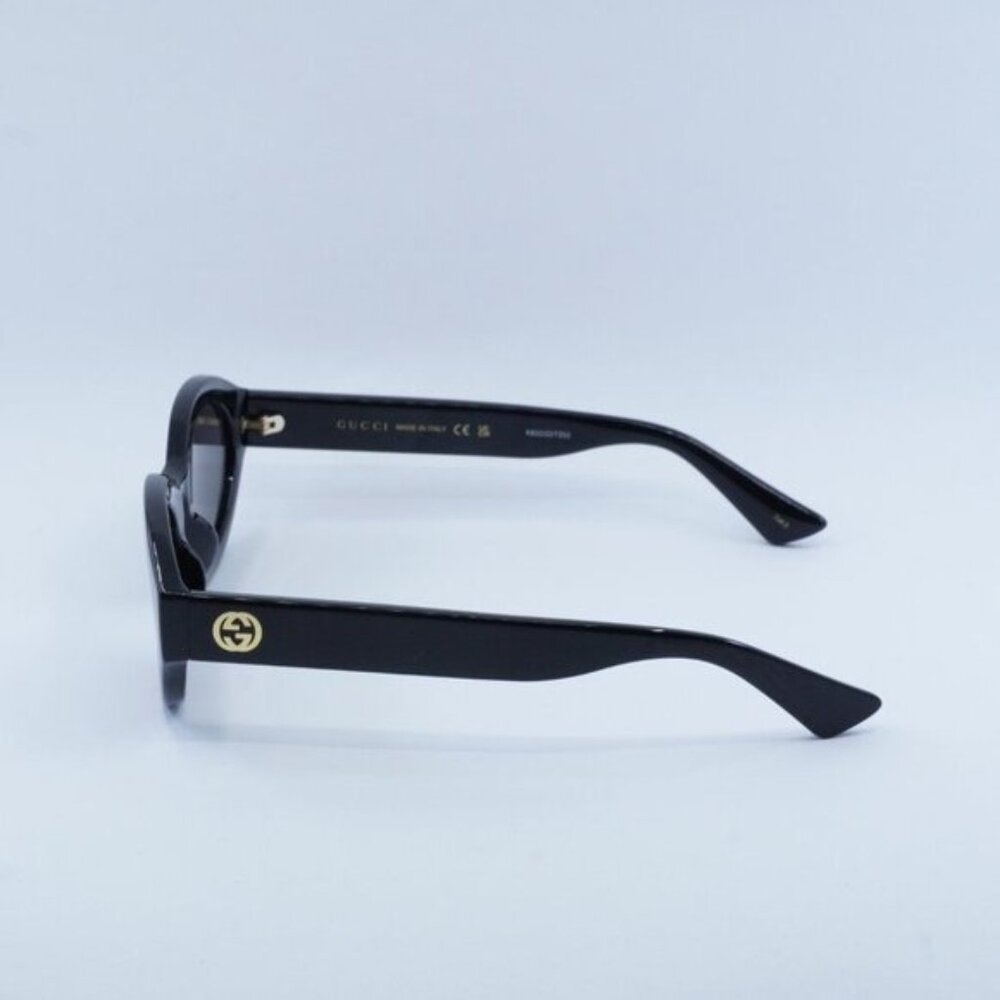 Gucci GG1579S 001 Sunglasses Shiny Black Oval Frame, Grey Lenses - Picture 8 of 10